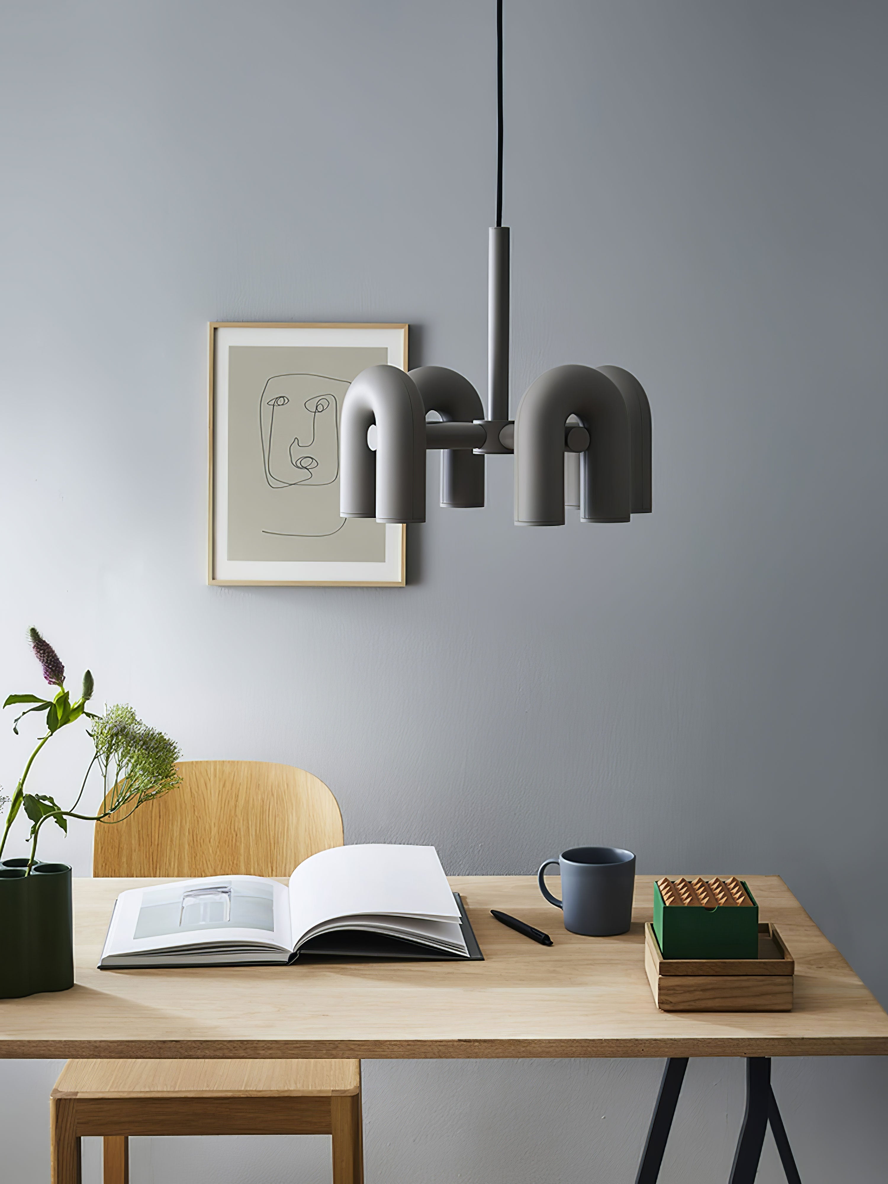 Modulaire Kroonluchter met U-Vormige Armen – Verstelbaar Design – Zwart, Grijs, Oranje of Blauw – 3, 4, 6 of 8 Lichtpunten – Modern Statement | Sansoti
