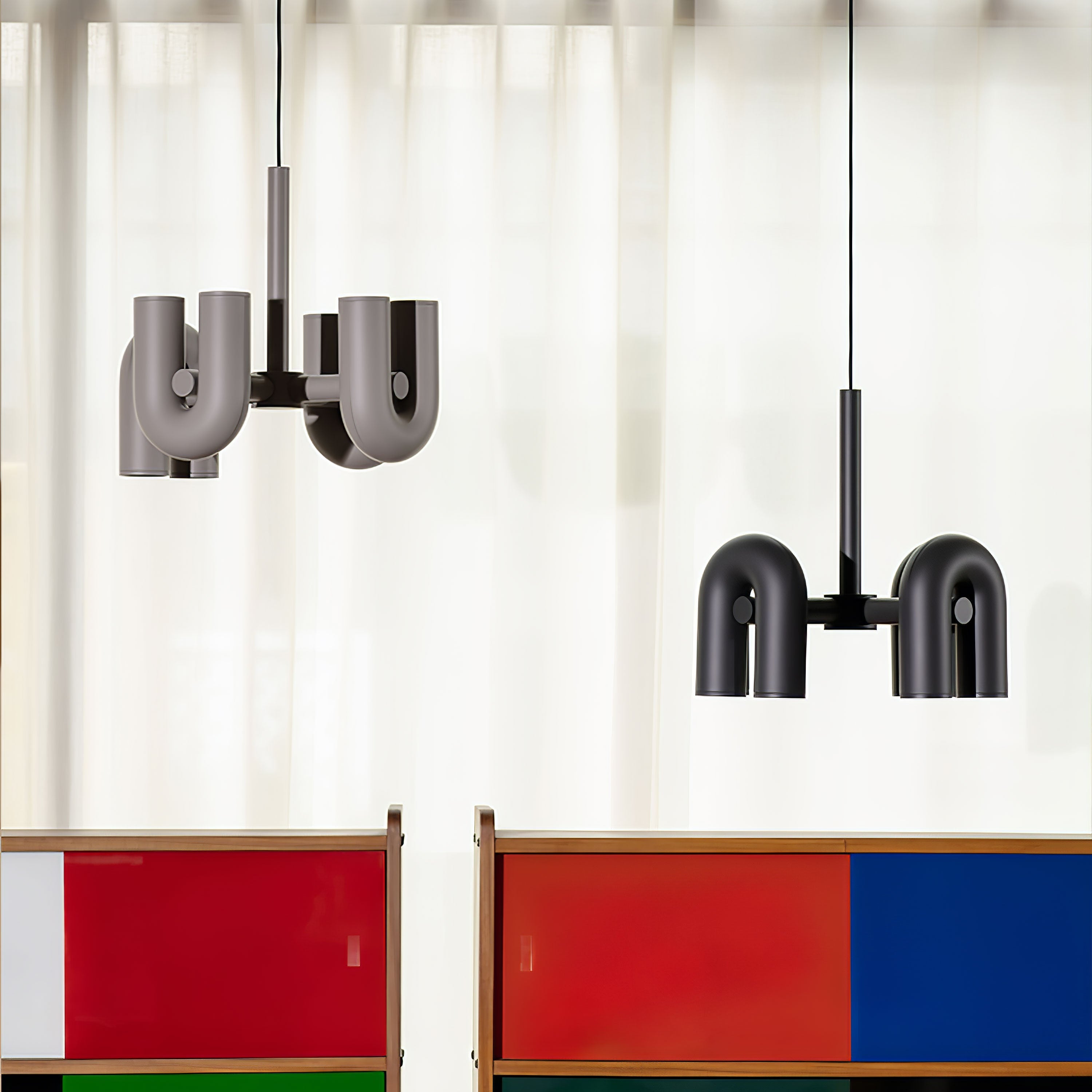 Modulaire Kroonluchter met U-Vormige Armen – Verstelbaar Design – Zwart, Grijs, Oranje of Blauw – 3, 4, 6 of 8 Lichtpunten – Modern Statement | Sansoti