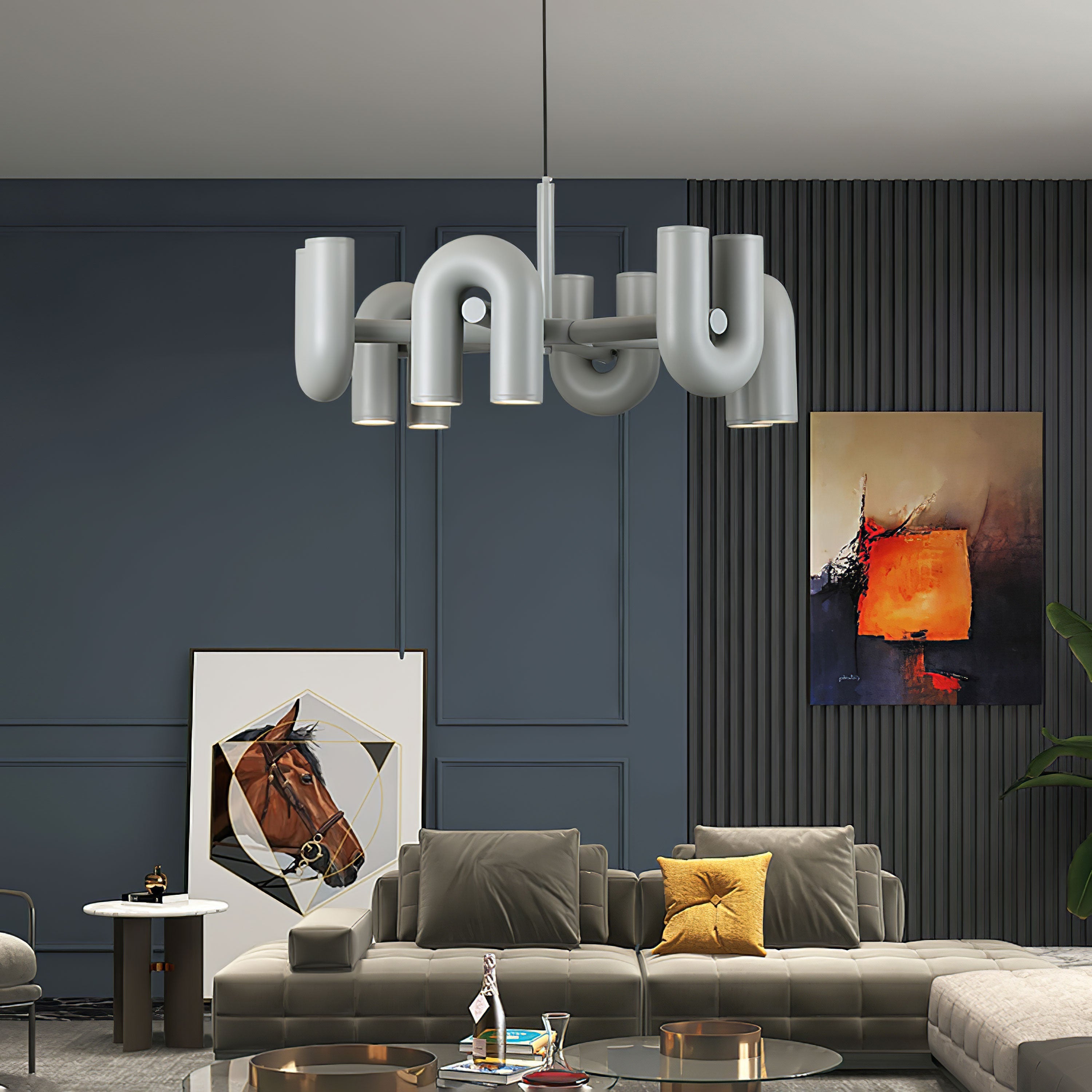Modulaire Kroonluchter met U-Vormige Armen – Verstelbaar Design – Zwart, Grijs, Oranje of Blauw – 3, 4, 6 of 8 Lichtpunten – Modern Statement | Sansoti