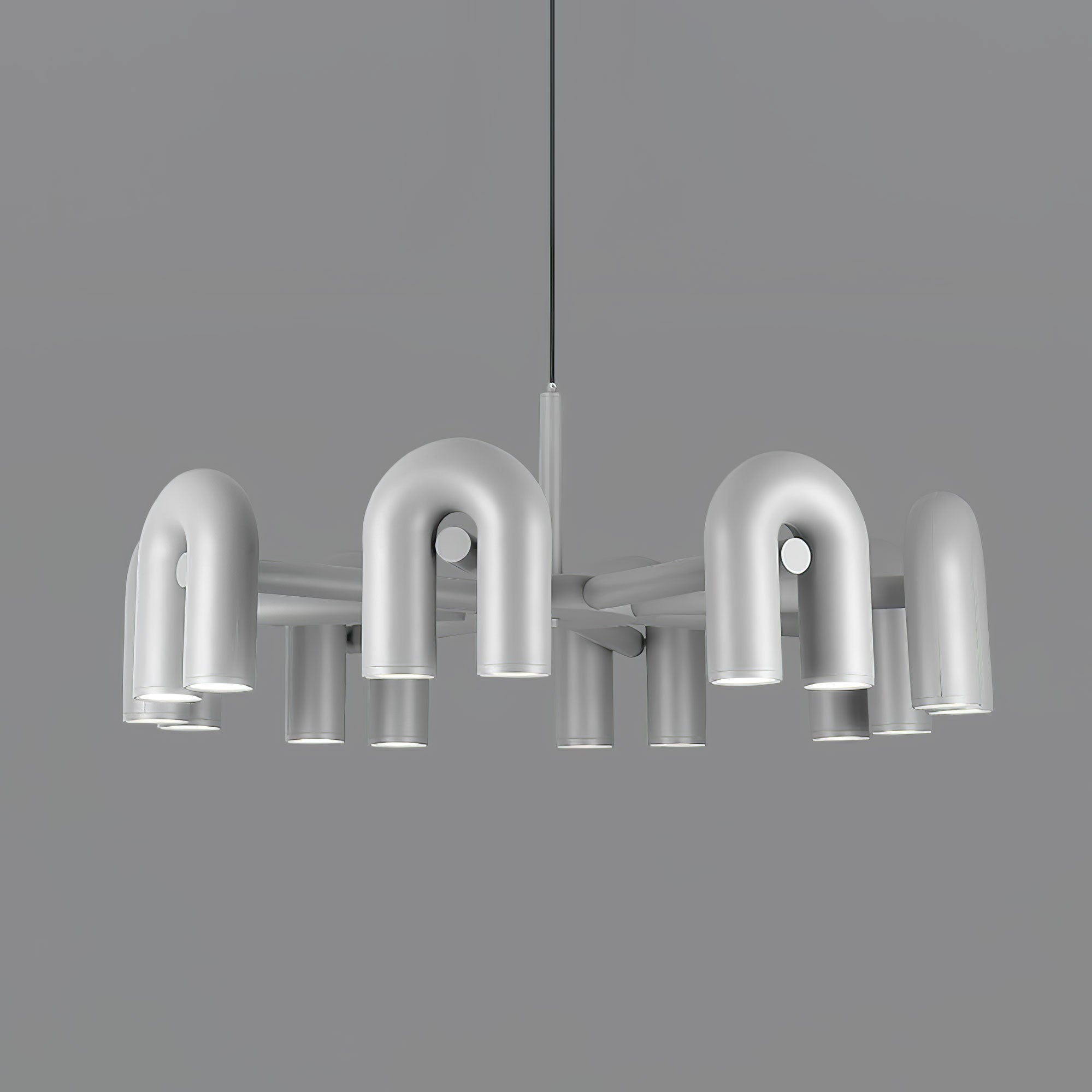 Modulaire Kroonluchter met U-Vormige Armen – Verstelbaar Design – Zwart, Grijs, Oranje of Blauw – 3, 4, 6 of 8 Lichtpunten – Modern Statement | Sansoti