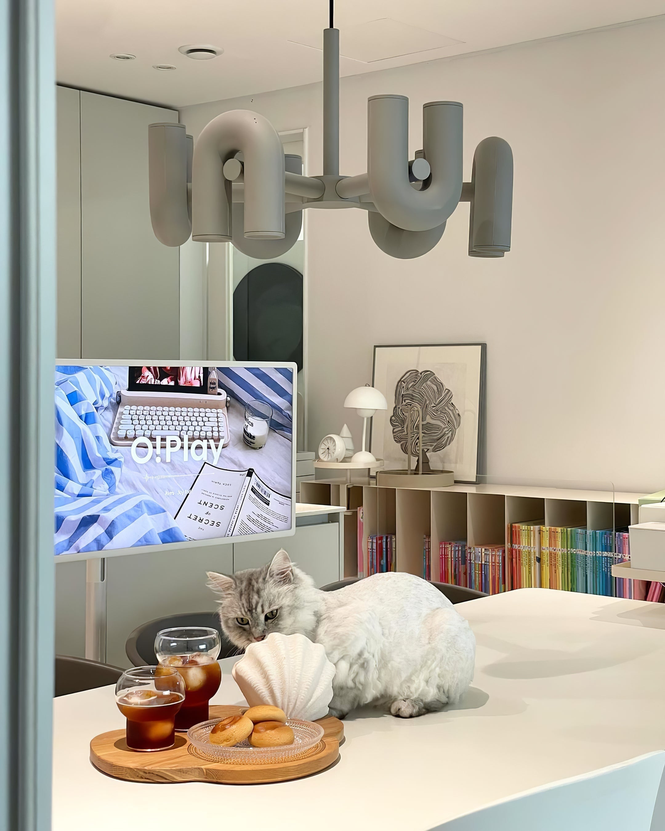 Modulaire Kroonluchter met U-Vormige Armen – Verstelbaar Design – Zwart, Grijs, Oranje of Blauw – 3, 4, 6 of 8 Lichtpunten – Modern Statement | Sansoti