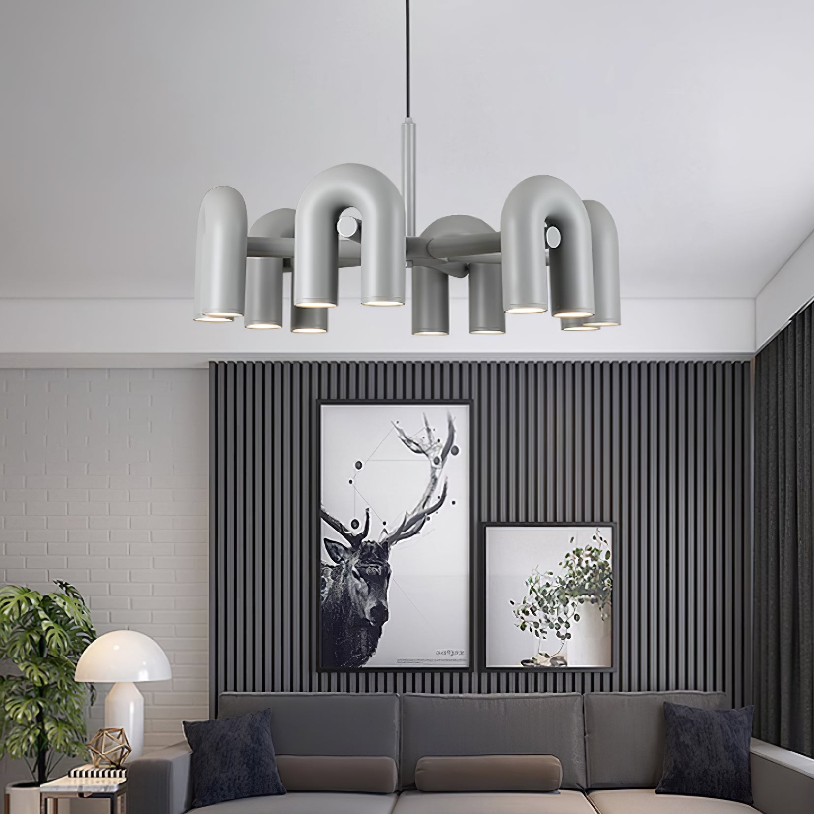 Modulaire Kroonluchter met U-Vormige Armen – Verstelbaar Design – Zwart, Grijs, Oranje of Blauw – 3, 4, 6 of 8 Lichtpunten – Modern Statement | Sansoti