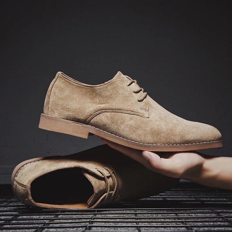 Men’s Suede Derby Shoes with Lace-Up Closure, Formal Casual, Black, Brown, Khaki, Elegant Everyday Style | Sansoti