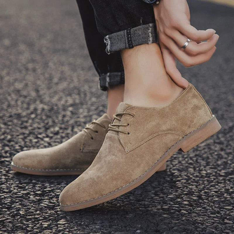 Men’s Suede Derby Shoes with Lace-Up Closure, Formal Casual, Black, Brown, Khaki, Elegant Everyday Style | Sansoti
