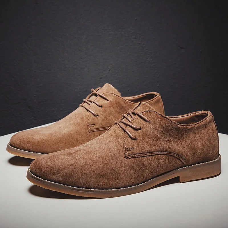 Men’s Suede Derby Shoes with Lace-Up Closure, Formal Casual, Black, Brown, Khaki, Elegant Everyday Style | Sansoti