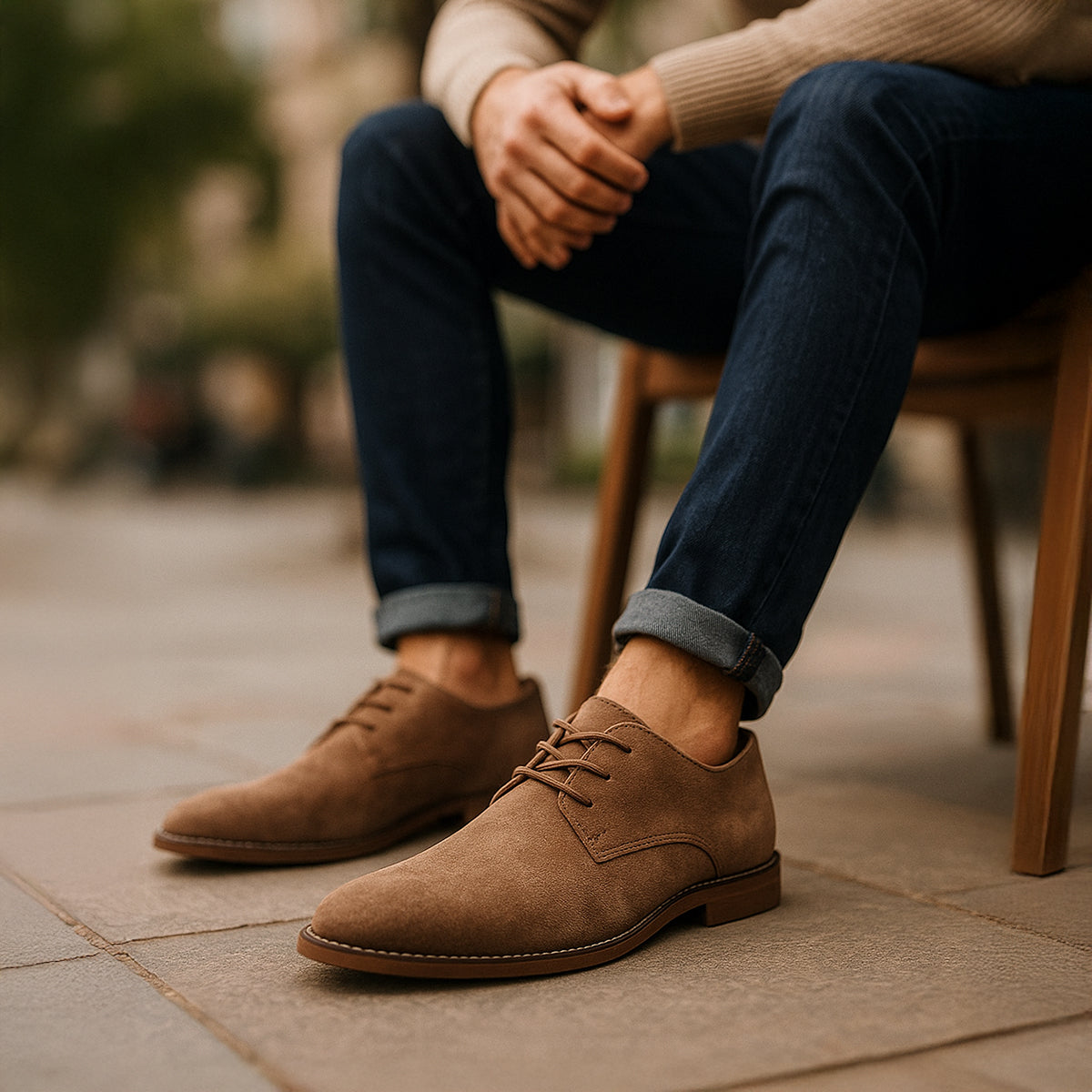 Men’s Suede Derby Shoes with Lace-Up Closure, Formal Casual, Black, Brown, Khaki, Elegant Everyday Style | Sansoti