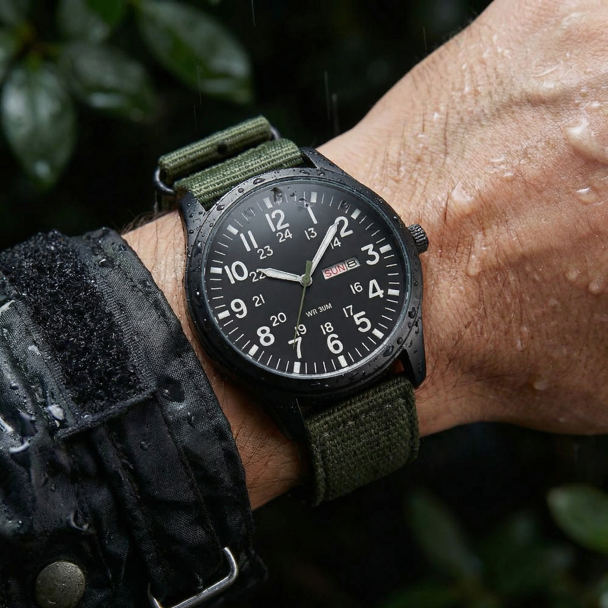 Herenhorloge met Canvasstofband Dag- en Datumaanduiding 24-Uurs Schaalverdeling Outdoor Sportief Design | Sansoti