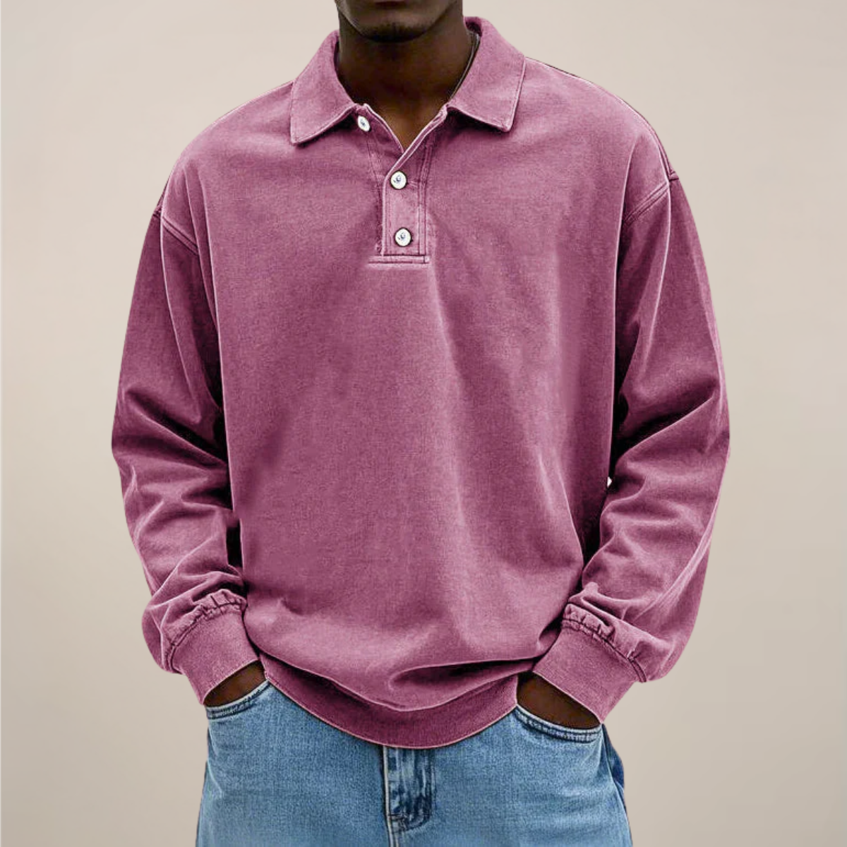 Men's Long-Sleeve Polo Shirt - Button Closure - Soft Fit - Casual and Stylish - Breathable Cotton - Comfortable | Sansoti