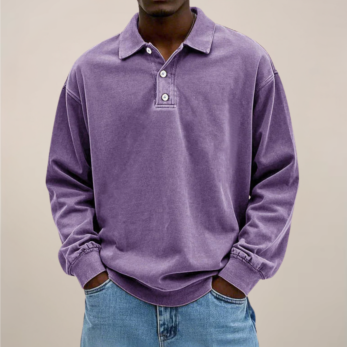 Men's Long-Sleeve Polo Shirt - Button Closure - Soft Fit - Casual and Stylish - Breathable Cotton - Comfortable | Sansoti