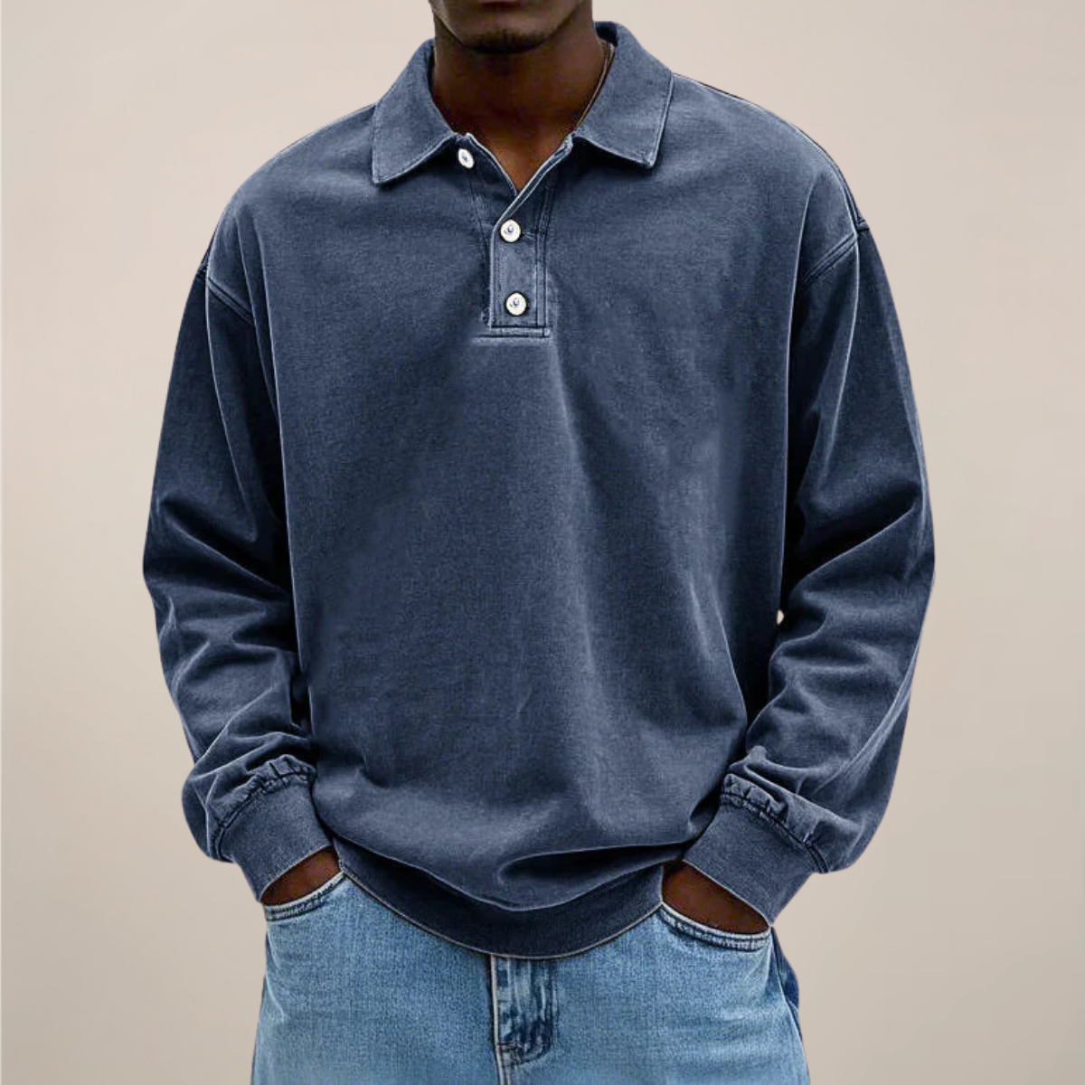 Men's Long-Sleeve Polo Shirt - Button Closure - Soft Fit - Casual and Stylish - Breathable Cotton - Comfortable | Sansoti