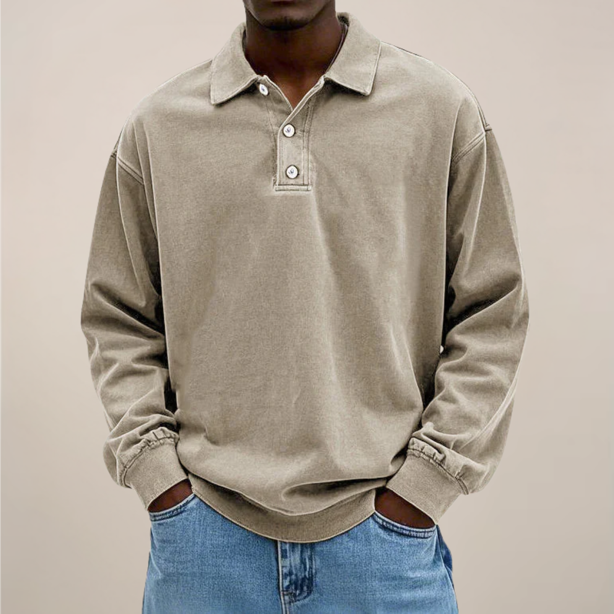 Men's Long-Sleeve Polo Shirt - Button Closure - Soft Fit - Casual and Stylish - Breathable Cotton - Comfortable | Sansoti
