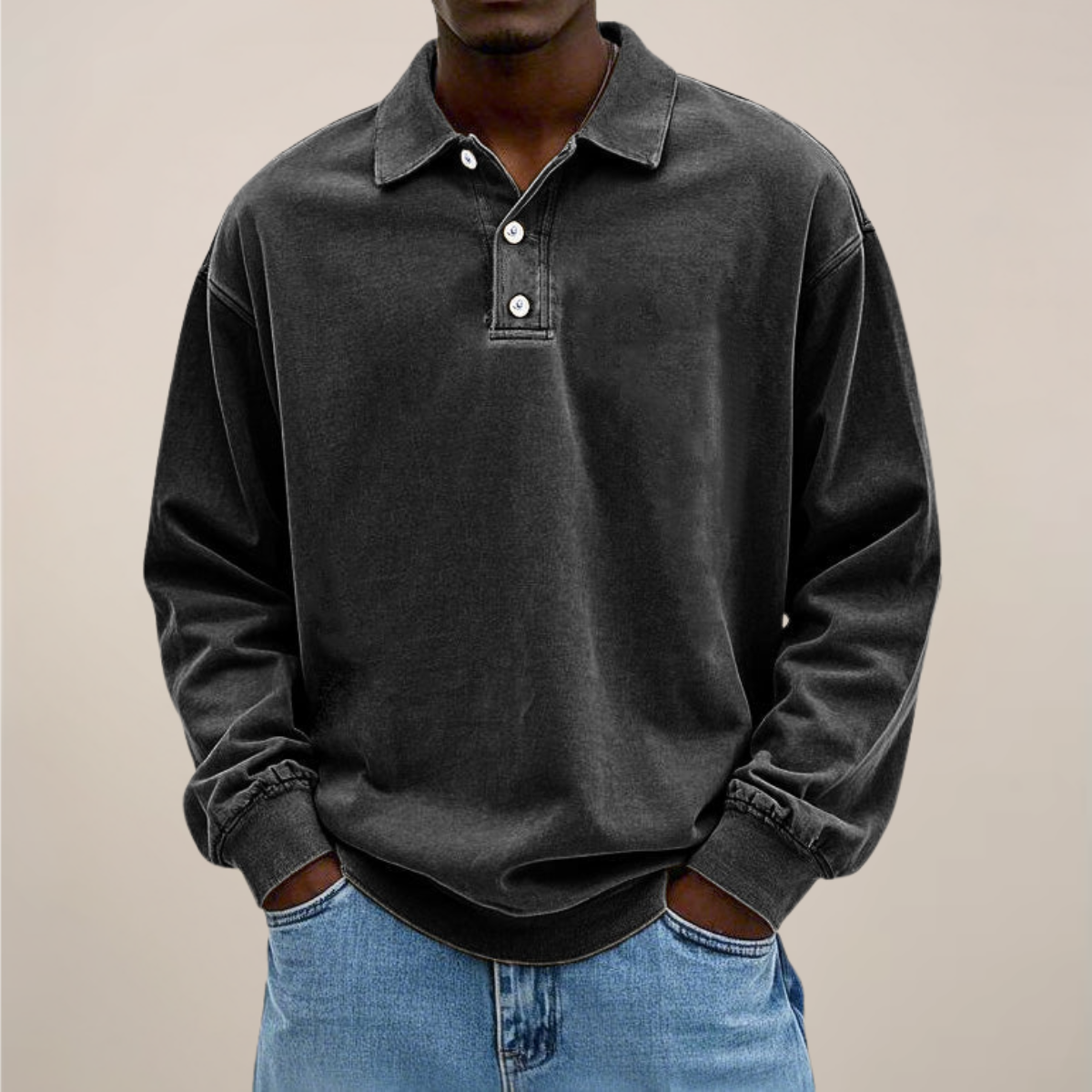 Men's Long-Sleeve Polo Shirt - Button Closure - Soft Fit - Casual and Stylish - Breathable Cotton - Comfortable | Sansoti