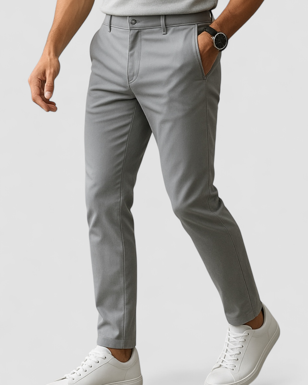 Pantalon Heren Slanke Pasvorm Platte Voorkant Lussen Elastische Band Zakelijk Casual Wear Stijlvol Comfortabel | Sansoti