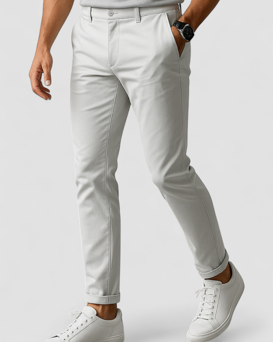 Pantalon Heren Slanke Pasvorm Platte Voorkant Lussen Elastische Band Zakelijk Casual Wear Stijlvol Comfortabel | Sansoti