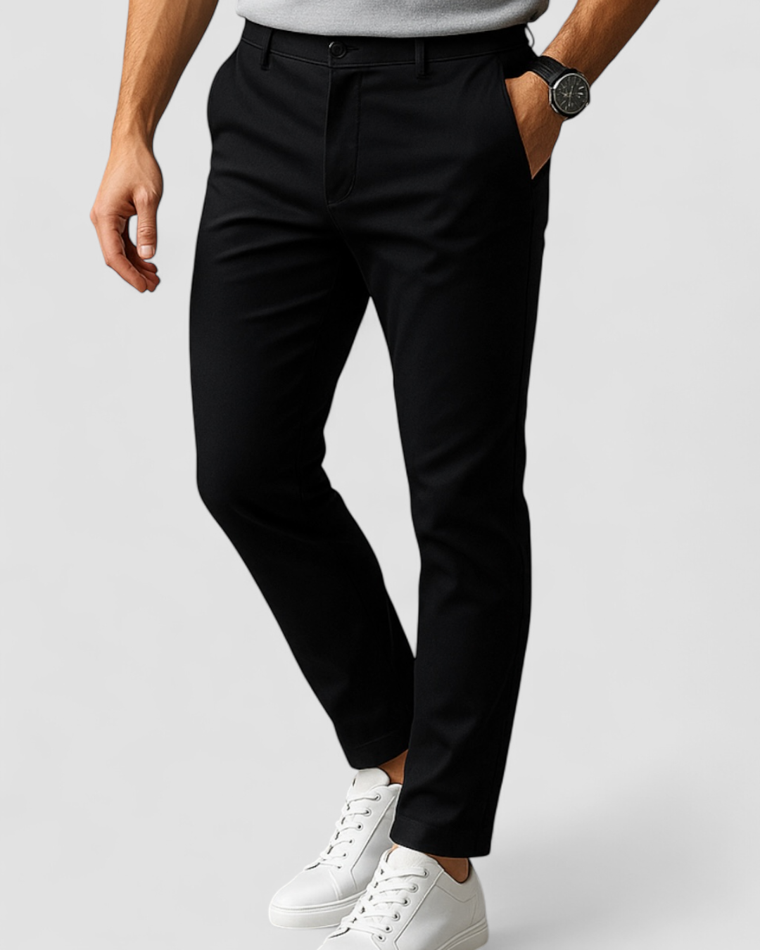 Pantalon Heren Slanke Pasvorm Platte Voorkant Lussen Elastische Band Zakelijk Casual Wear Stijlvol Comfortabel | Sansoti