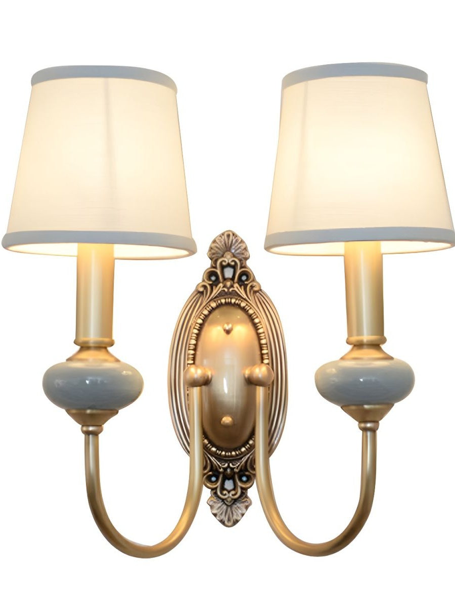 Keramische wandlamp met stoffen kap - 1 of 2 lichtpunten - E27 - diverse kleuren & stijlen | Sansoti