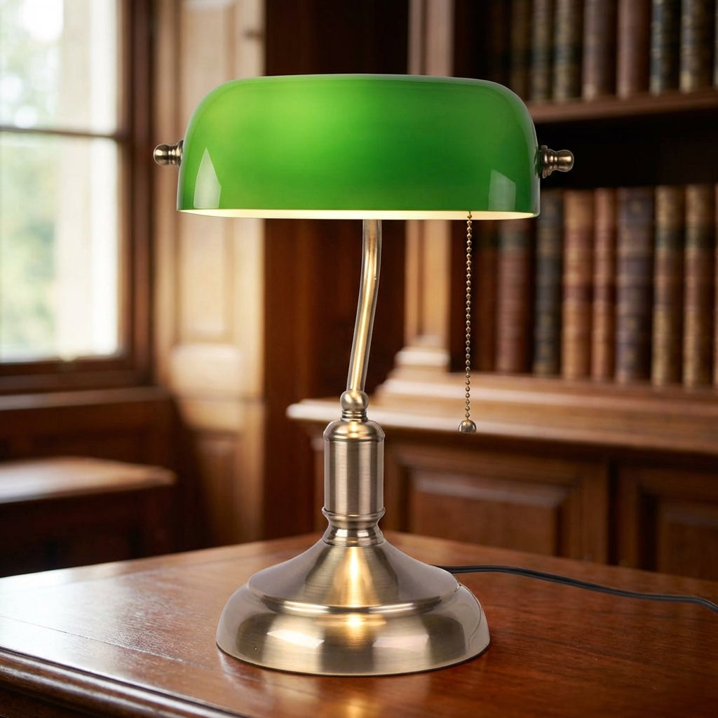 Bankierslampe mit Glasschirm und Metallsockel Vintage-Tischlampe Leselampe Antike Schreibtischlampe Warmes Licht | Sansoti
