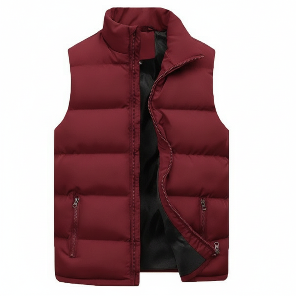 Sleeveless Padded Men's Vest with Stand-Up Collar and Zipper, Winter Jacket Outerwear | Sansoti