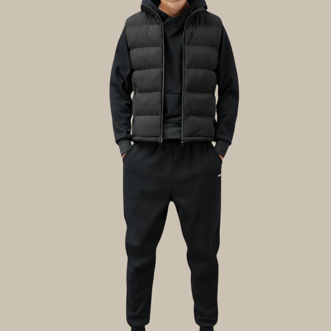 Sleeveless Padded Men's Vest with Stand-Up Collar and Zipper, Winter Jacket Outerwear | Sansoti