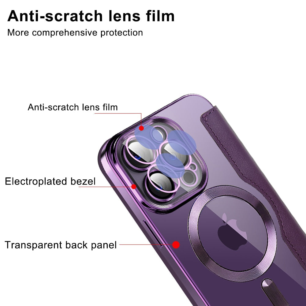 Transparante Portemonnee Telefoonhoes met MagSafe en RFID-blokkering voor iPhone 12 13 14 15 16 17 Reeks | Sansoti