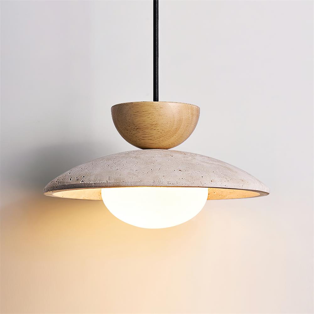 Hanglamp Travertin Hout Glas Ø25cm Dimbaar Verstelbaar Snoer Eettafel Woonkamer Sfeerverlichting Modern | Sansoti