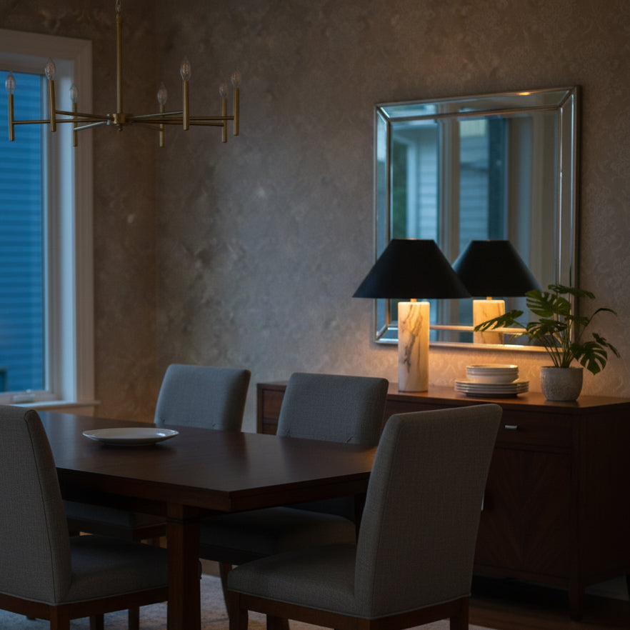 Marmeren Tafellamp met Zwarte Stoffen Kap — Natuursteen Voet Wit Marmer Textielkap — Decoratieve Verlichting voor Slaapkamer Woonkamer Bureau Nachtkastje | Sansoti