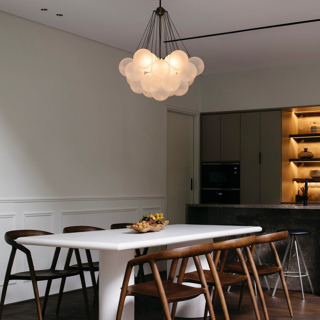 Glazen Bollenhanglamp 19-37 Bollen Goud Metaal Eetkamer Woonkamer | Sansoti