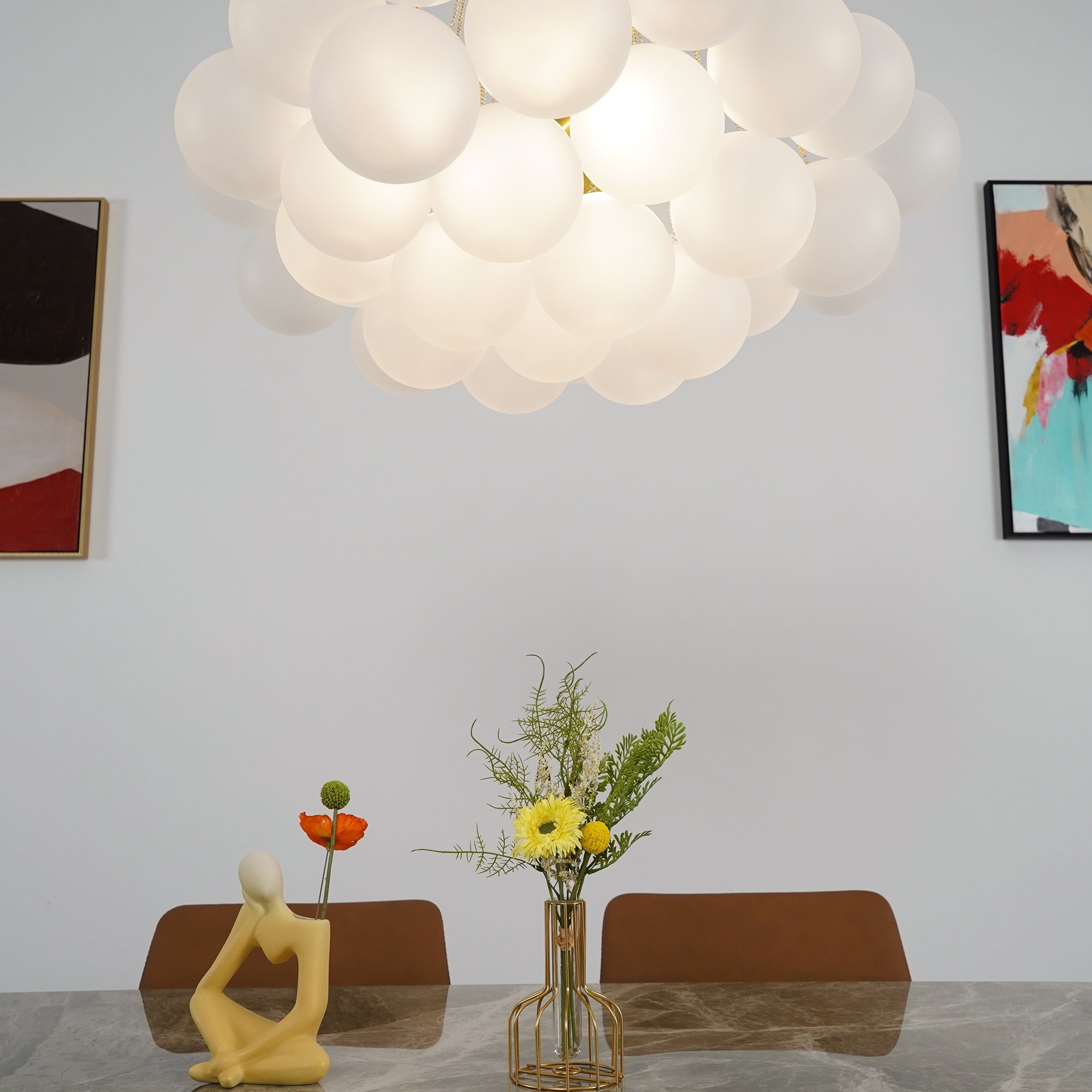 Glazen Bollenhanglamp 19-37 Bollen Goud Metaal Eetkamer Woonkamer | Sansoti