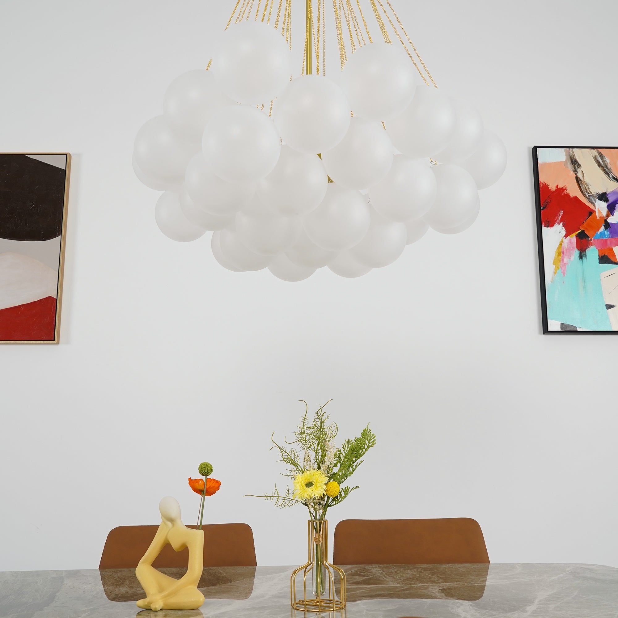 Glazen Bollenhanglamp 19-37 Bollen Goud Metaal Eetkamer Woonkamer | Sansoti