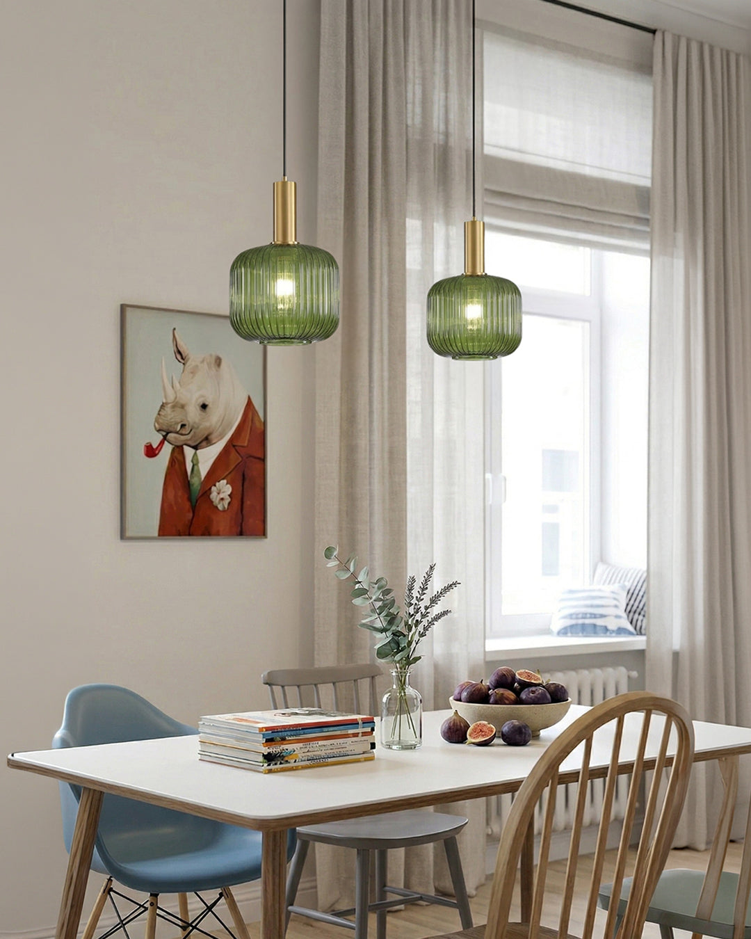 CLYDE Moderne Hanglamp met Gekleurde Glazen Kap – Scandinavisch Design voor Woonkamer & Eetkamer – E27 Fitting | Sansoti