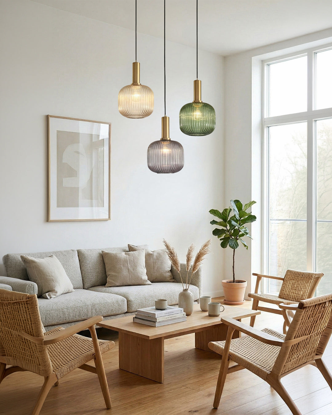 CLYDE Moderne Hanglamp met Gekleurde Glazen Kap – Scandinavisch Design voor Woonkamer & Eetkamer – E27 Fitting | Sansoti