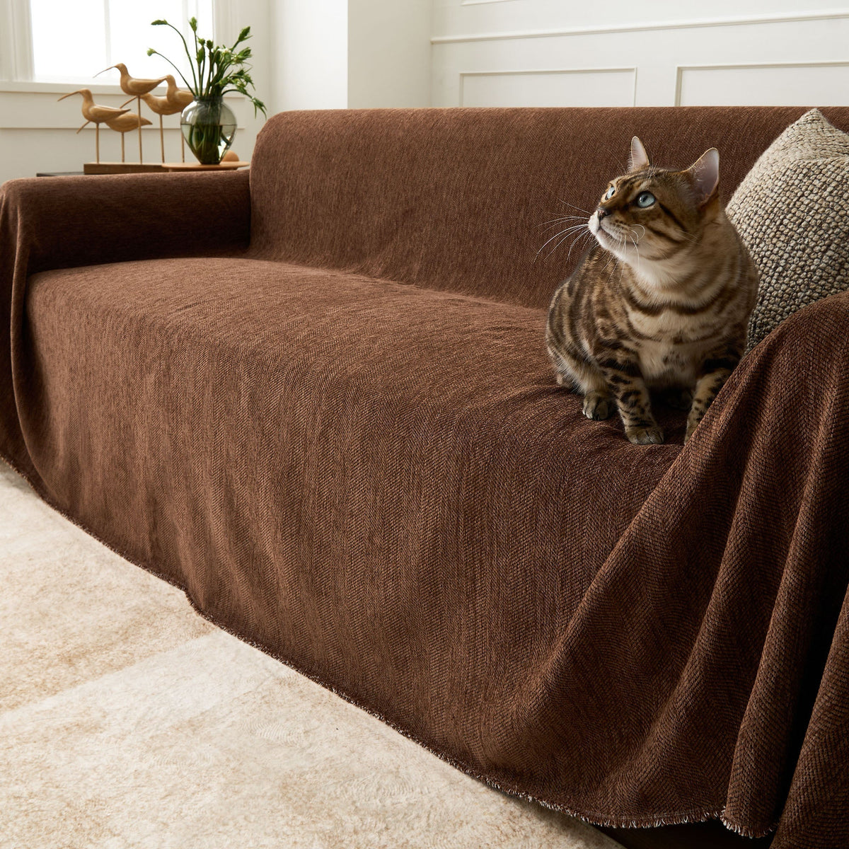Fischgrätstruktur Sofabezug Haustierfreundlich Wasserabweisender Möbelschutz Textilgewebe Sofa Cover | Sansoti