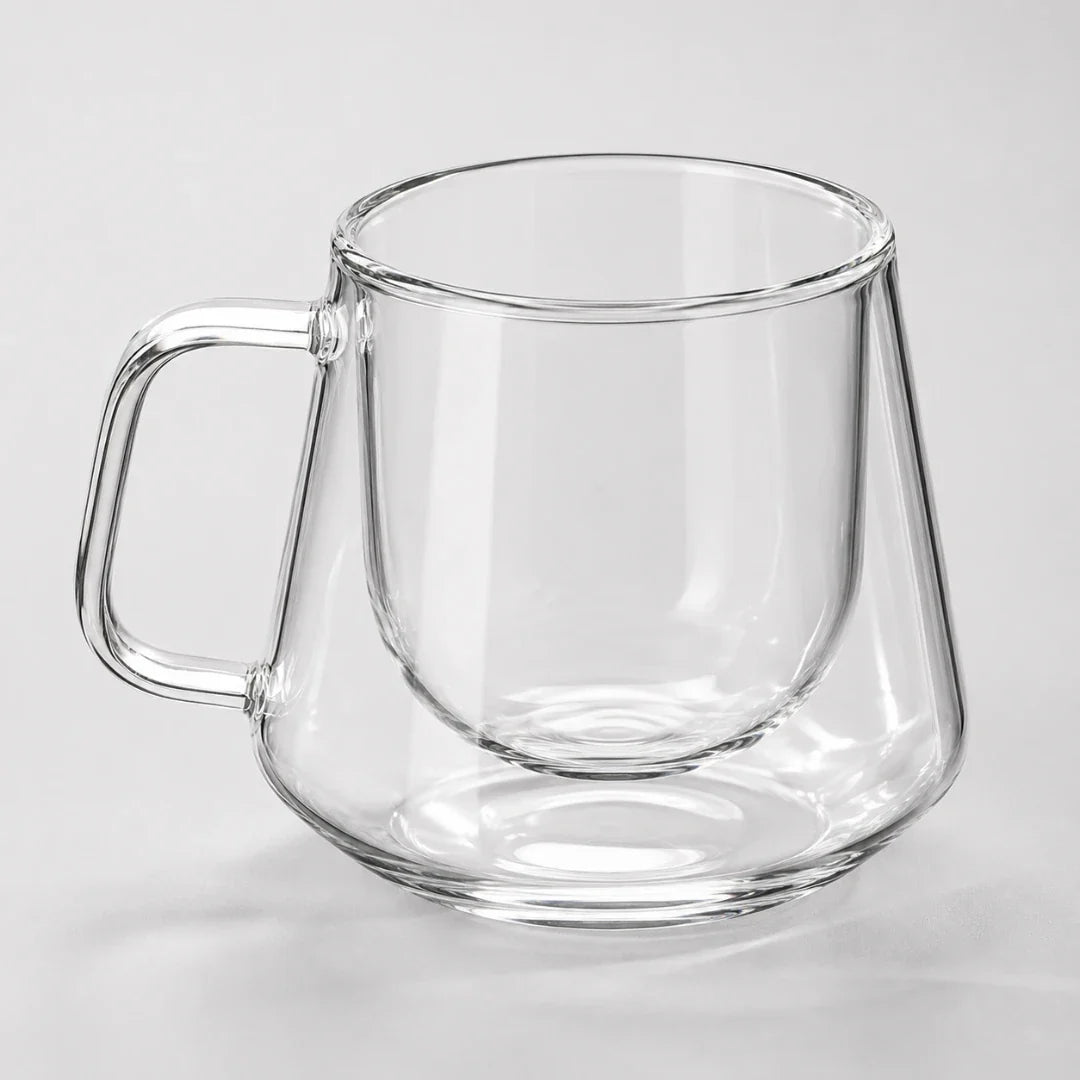 Double-Walled Glass Coffee Mug 200ml, Diamond Cut, Thermally Insulated, Modern Barista Espresso Cappuccino | Sansoti
