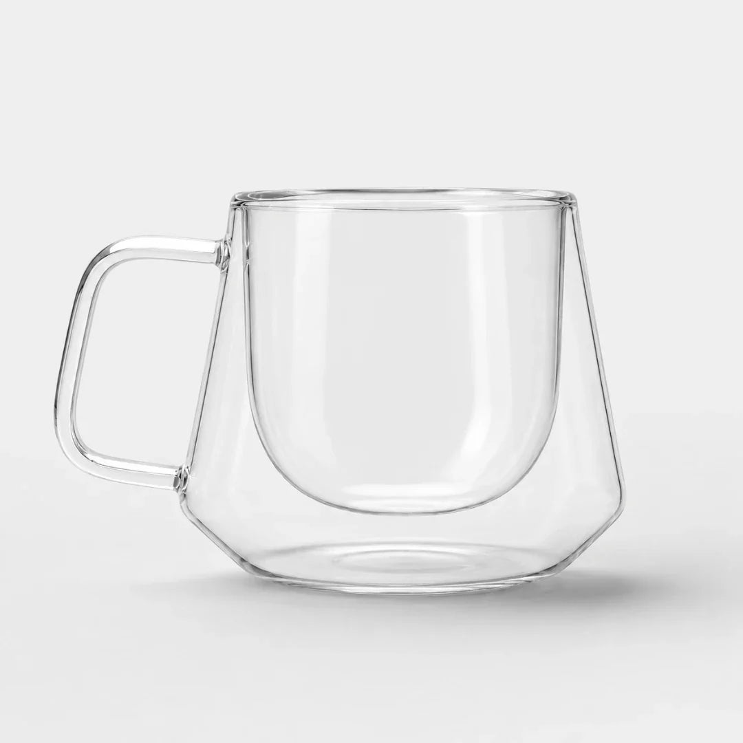 Double-Walled Glass Coffee Mug 200ml, Diamond Cut, Thermally Insulated, Modern Barista Espresso Cappuccino | Sansoti