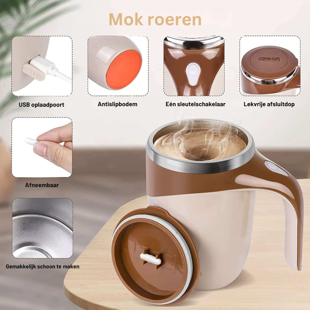 Zelfroerende Reisbeker 380ml met USB Oplaadbare Mixer – Automatische Koffie & Eiwit Shakerbeker voor Onderweg | Sansoti