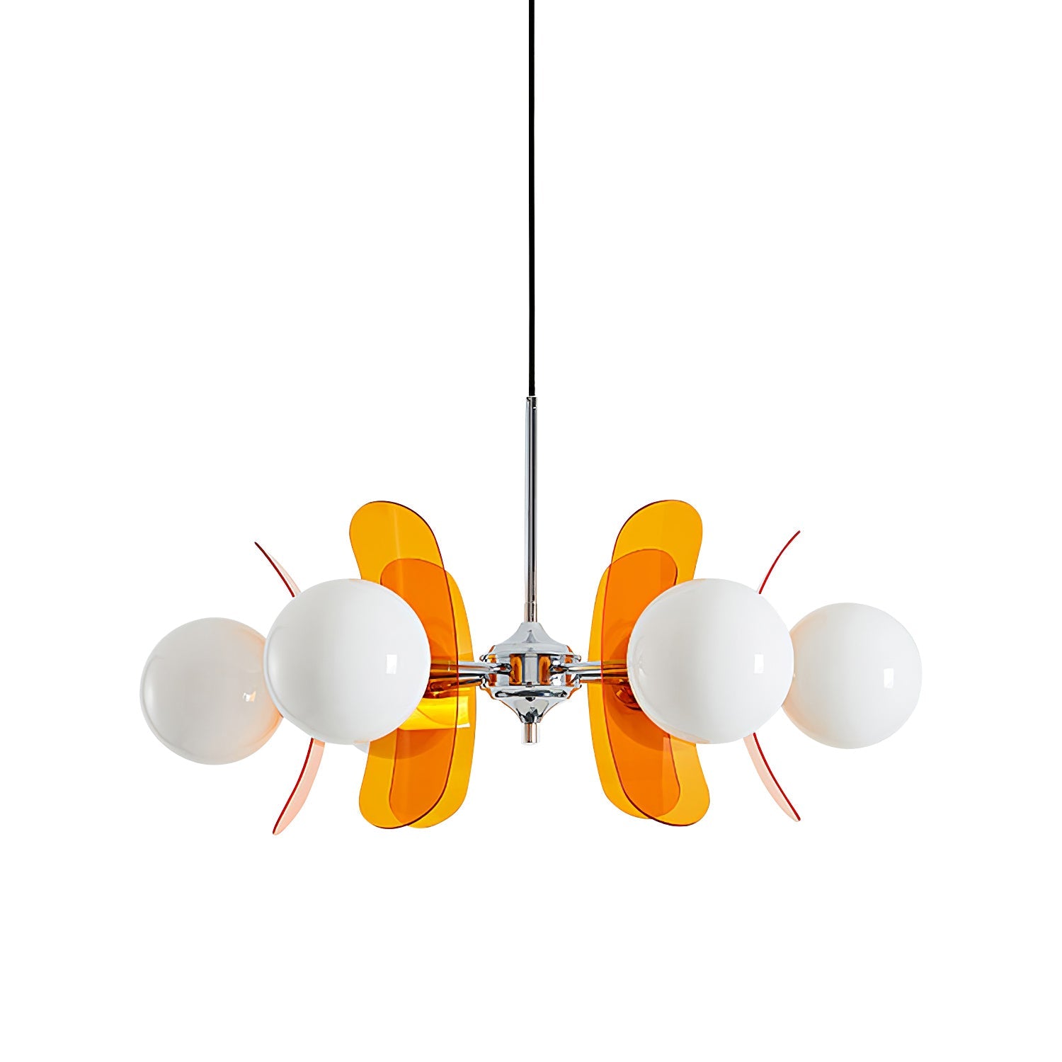 Moderne Sputnik Kroonluchter met Gekleurde Acryl Elementen en Witte Glazen Bollen – Design Hanglamp Meerdere Lichtpunten | Sansoti