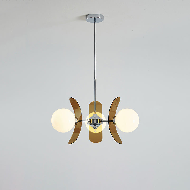 Moderne Sputnik Kroonluchter met Gekleurde Acryl Elementen en Witte Glazen Bollen – Design Hanglamp Meerdere Lichtpunten | Sansoti