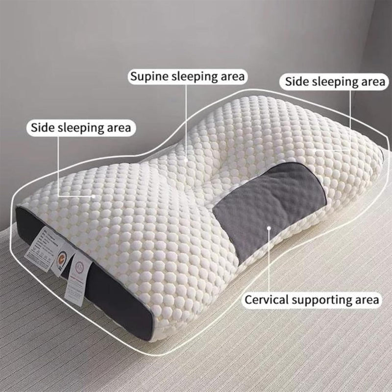 Ergonomic Neck Pillow 40x65cm White Grey Memory Foam Contoured for Side and Back Sleepers Neck Support Sleep Comfort | Sansoti