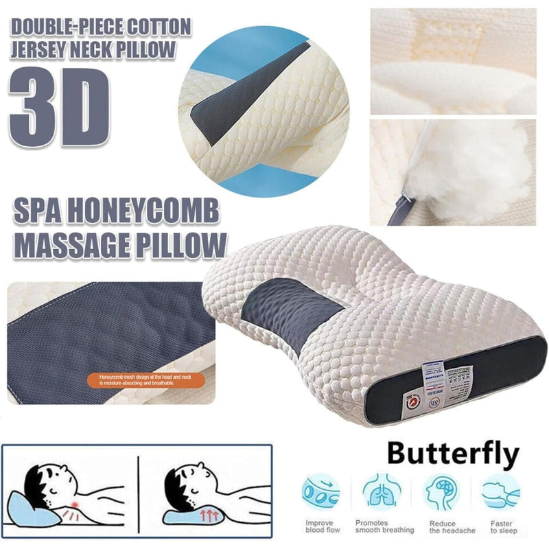 Ergonomic Neck Pillow 40x65cm White Grey Memory Foam Contoured for Side and Back Sleepers Neck Support Sleep Comfort | Sansoti