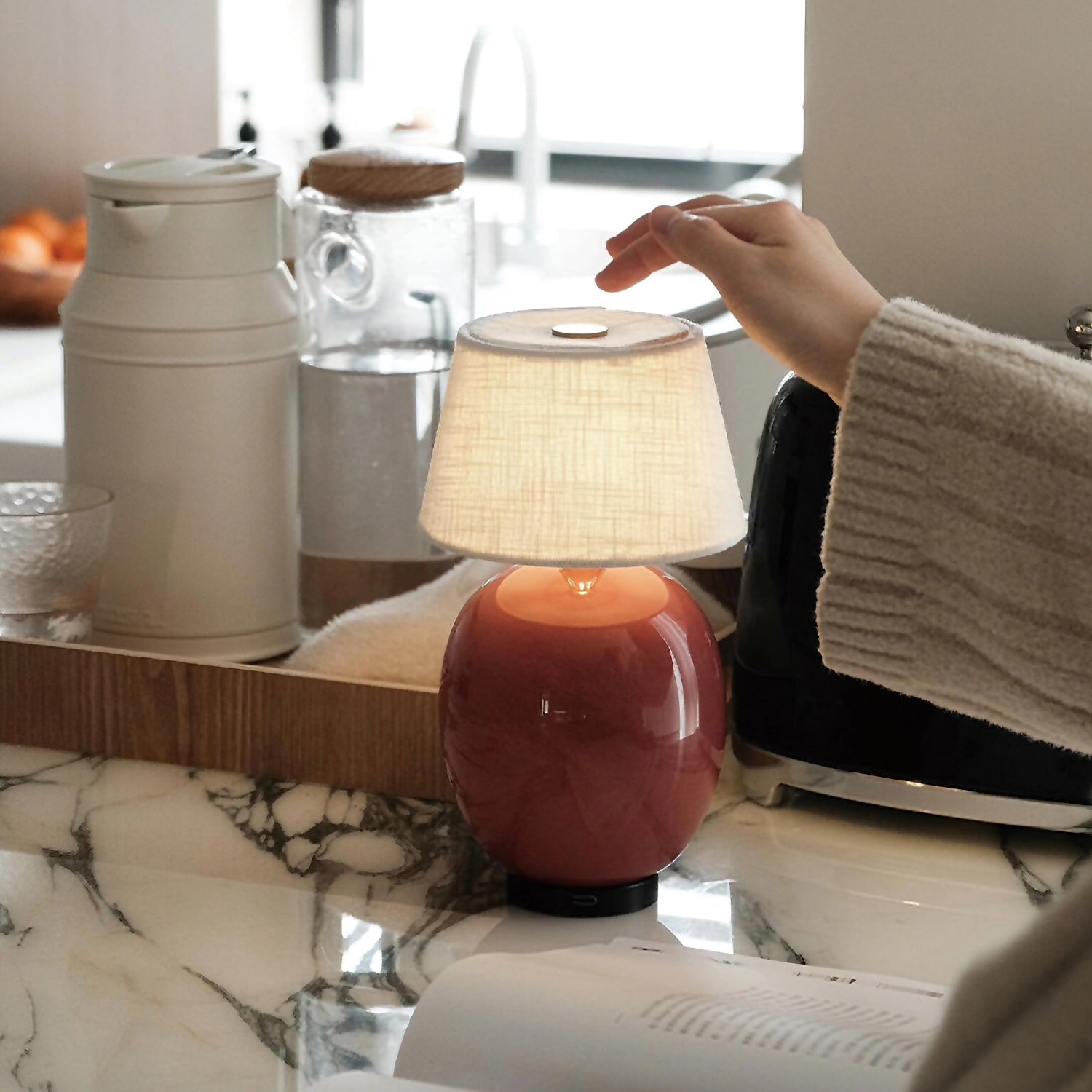 Oplaadbare Tafellamp Cordless – Keramiek met Dimbare Touch-Bediening – Binnen & Buiten | Sansoti