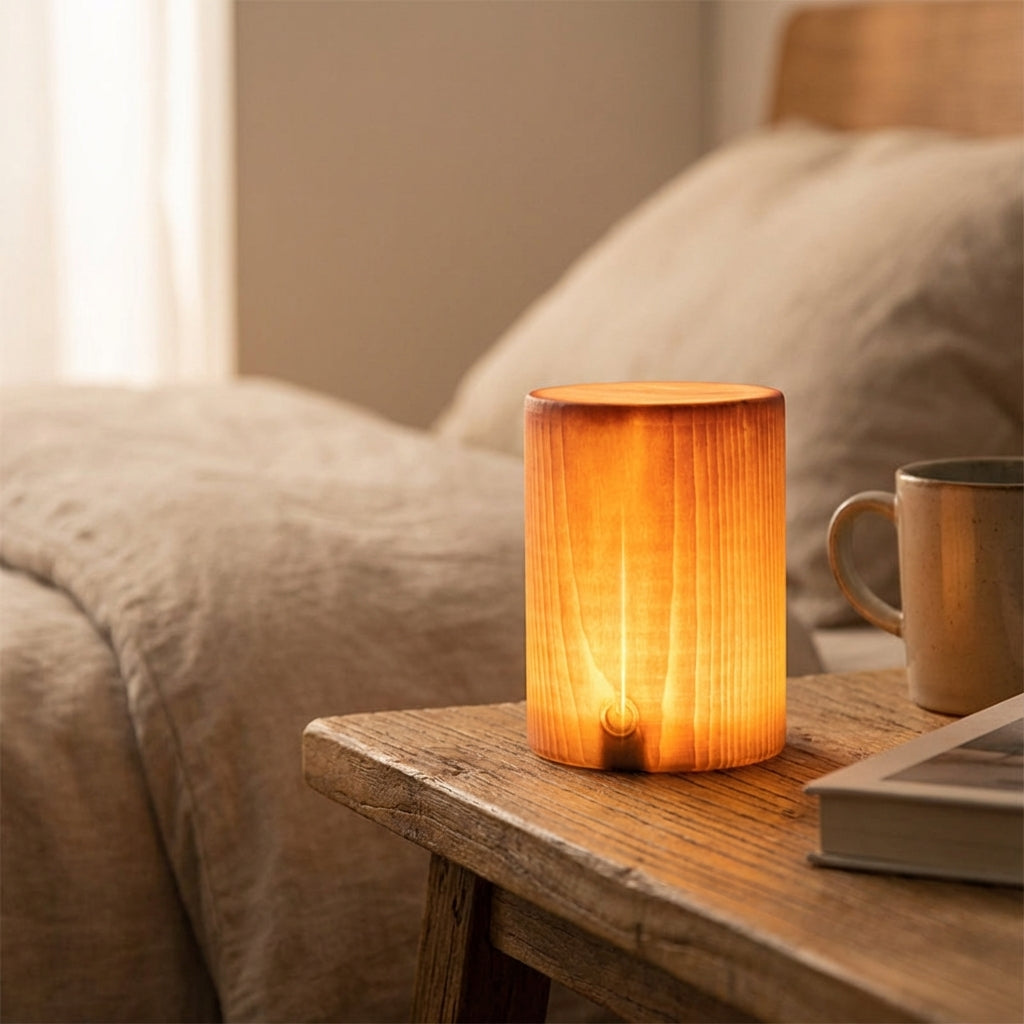 Tafellamp Houtlook Cilinder LED Oplaadbaar Touch Dimbaar Draadloos Nachtkastlamp Bureaulamp Sfeerverlichting Naturel | Sansoti