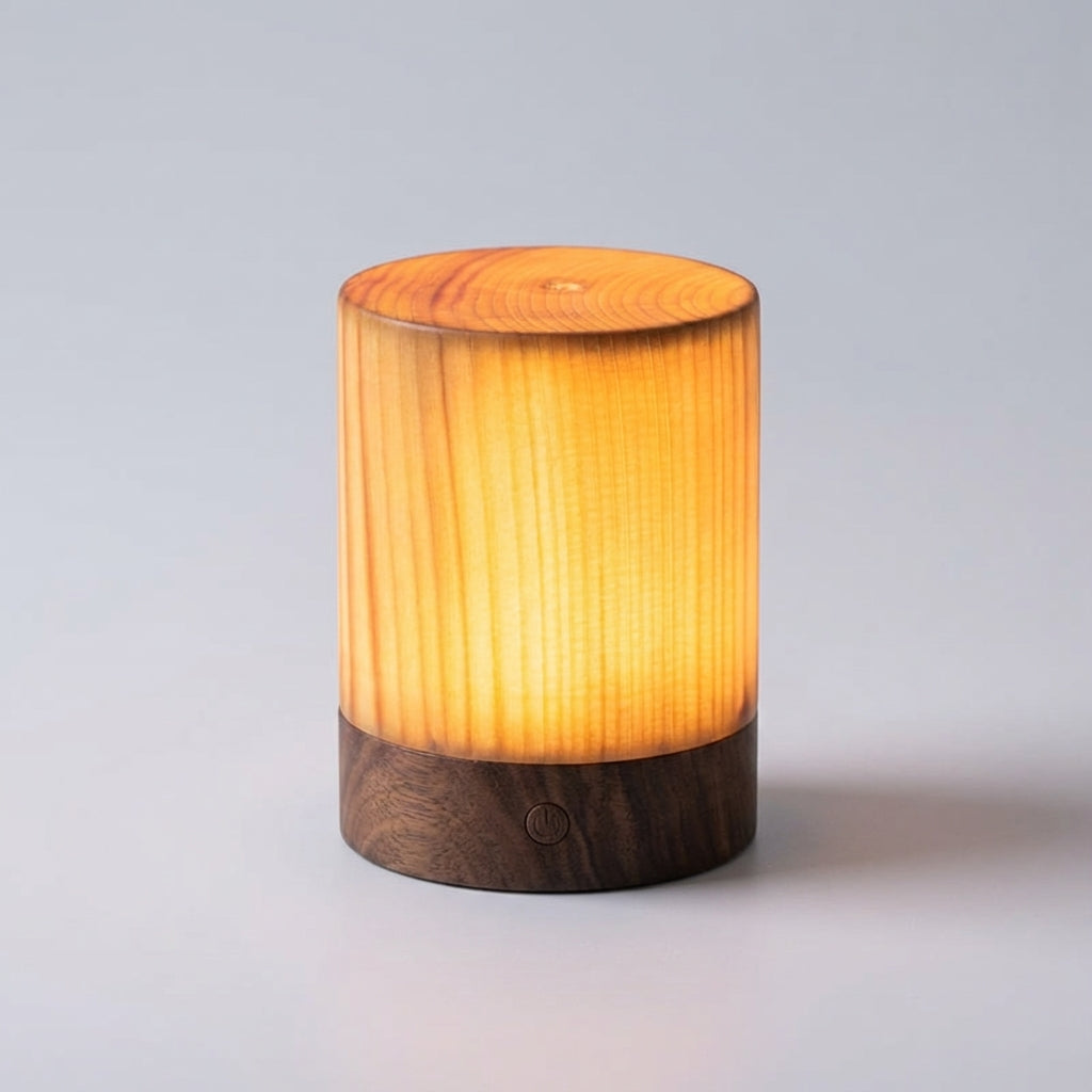 Tafellamp Houtlook Cilinder LED Oplaadbaar Touch Dimbaar Draadloos Nachtkastlamp Bureaulamp Sfeerverlichting Naturel | Sansoti