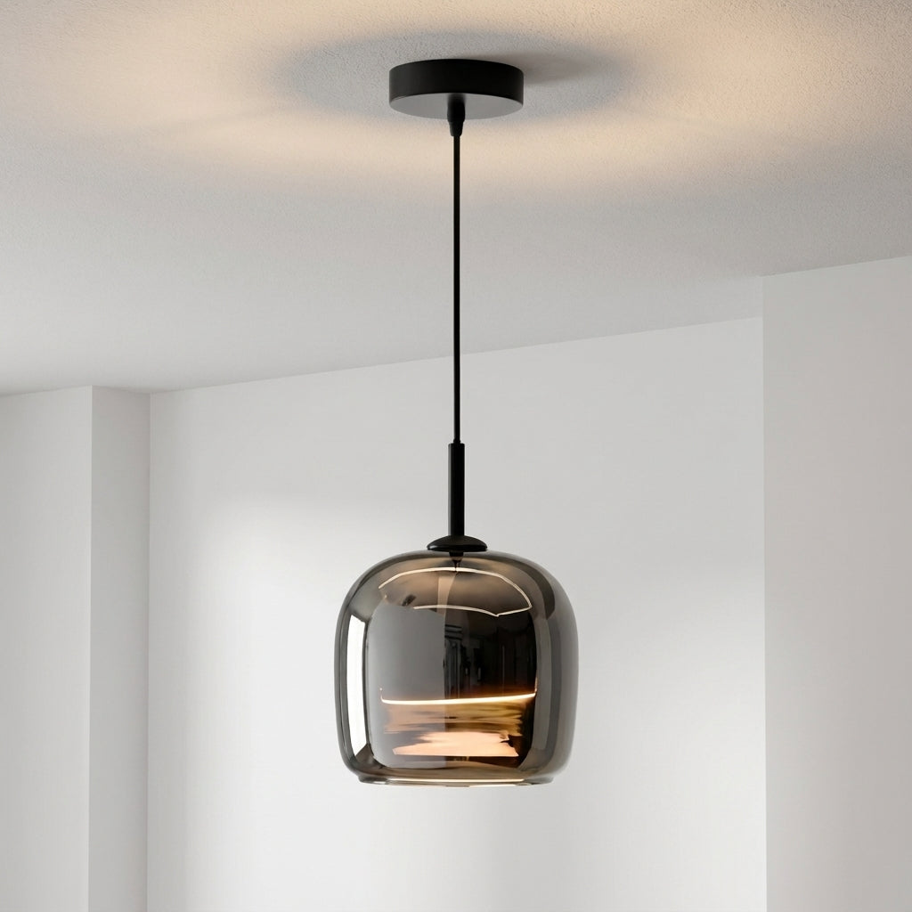 Runde Glas-Hängeleuchte E27 Rauchglas 16 cm Deckenbeleuchtung Esszimmer Kücheninsel Stimmungslicht Wohnzimmer | Sansoti