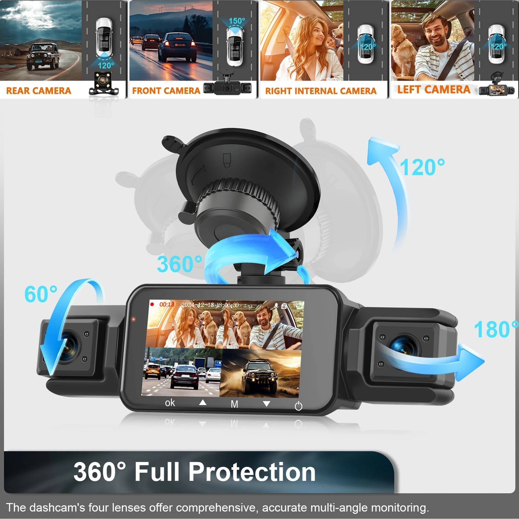 Draadloos Dashcam Systeem 4 Camera's Nachtzicht 1920P HD Parkeerbewaking Auto Beveiliging WiFi Opname | Sansoti