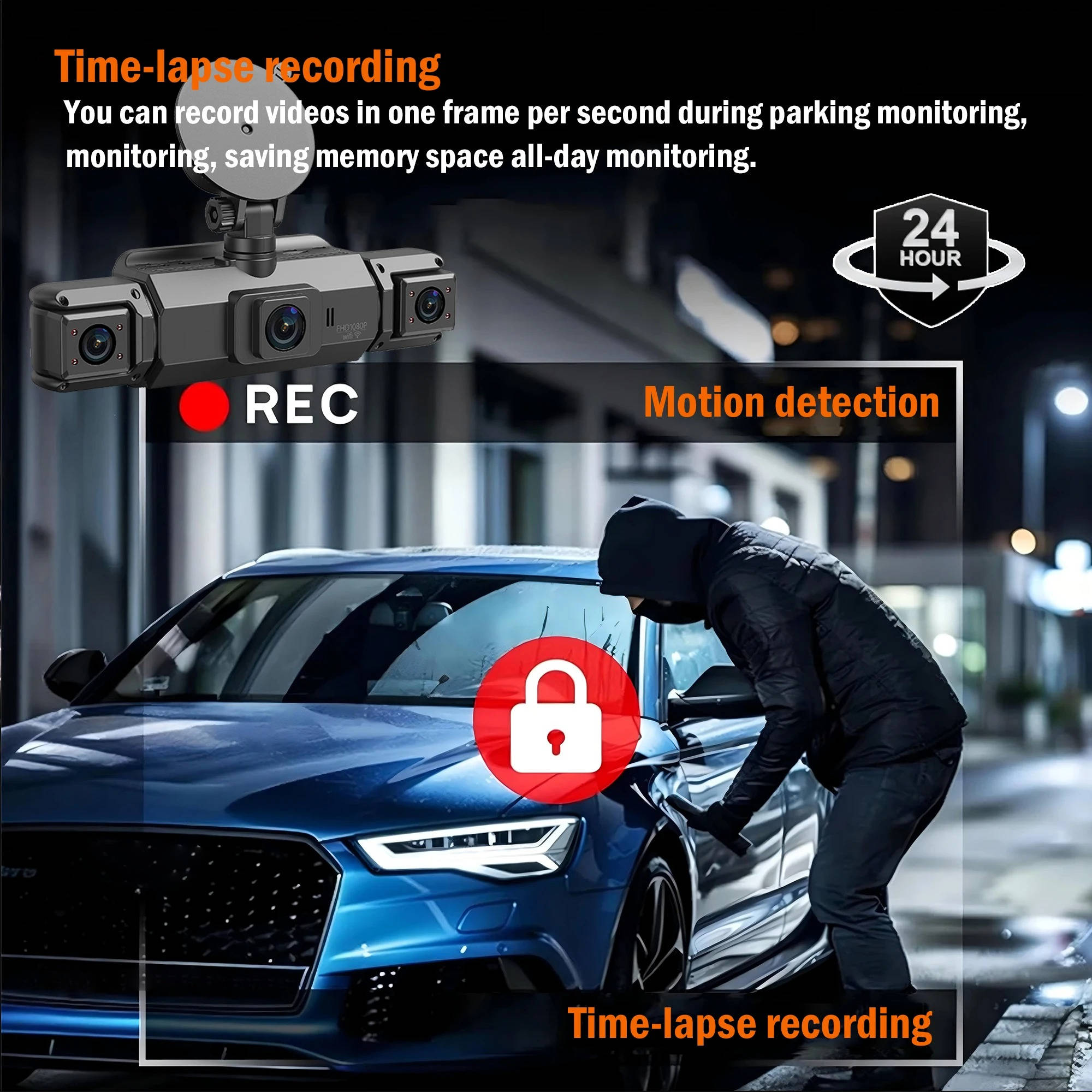 Draadloos Dashcam Systeem 4 Camera's Nachtzicht 1920P HD Parkeerbewaking Auto Beveiliging WiFi Opname | Sansoti