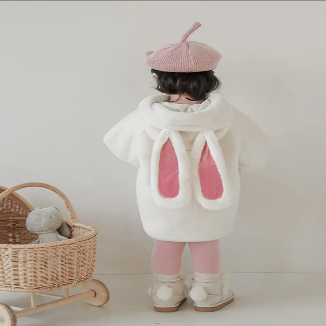 Kinder-Winterjack mit Plüsch-Kapuze, Hasenohren und weichem Futter - Warm und bequem für Mädchen und Jungen | Sansoti