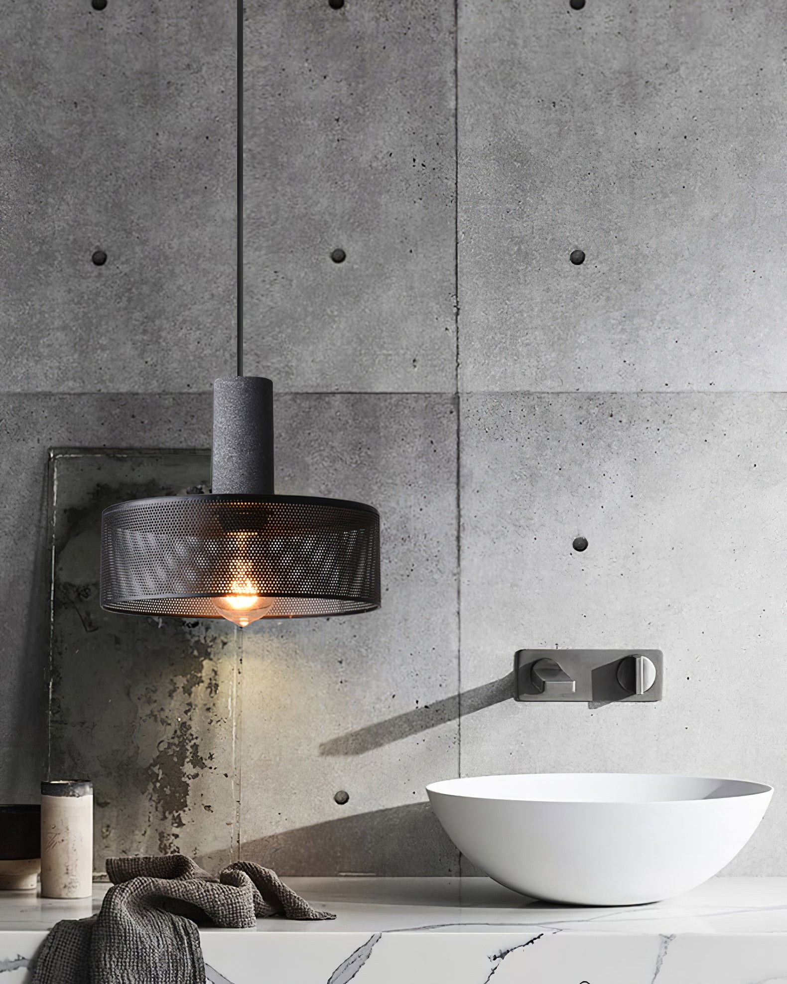 Beton Hängelampe Industrie Zylinder Metall Schwarz Grau E27 | Restfield