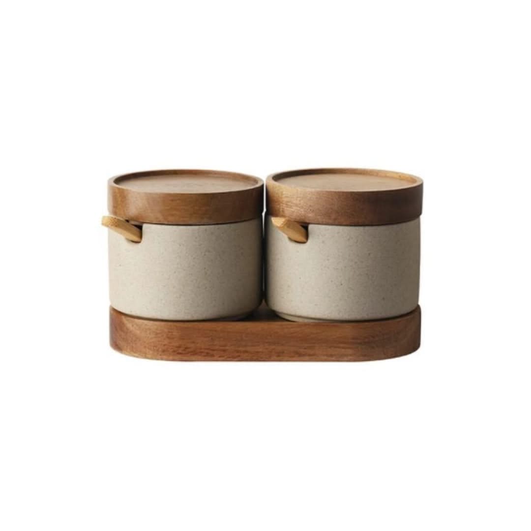 Keramische Voorraadpotten met Bamboe Deksel – Set van 3 voor Kruiden Specerijen Thee – Stijlvolle Keukenaccessoires | Sansoti