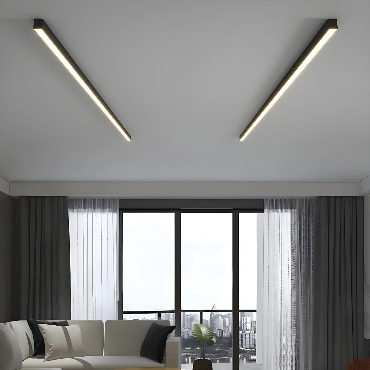 Minimalistische LED-Deckenleuchte mit Aluminiumleiste, 60-200cm, dimmbar, Beleuchtung für Wohnzimmer, Schlafzimmer und Esszimmer | Sansoti