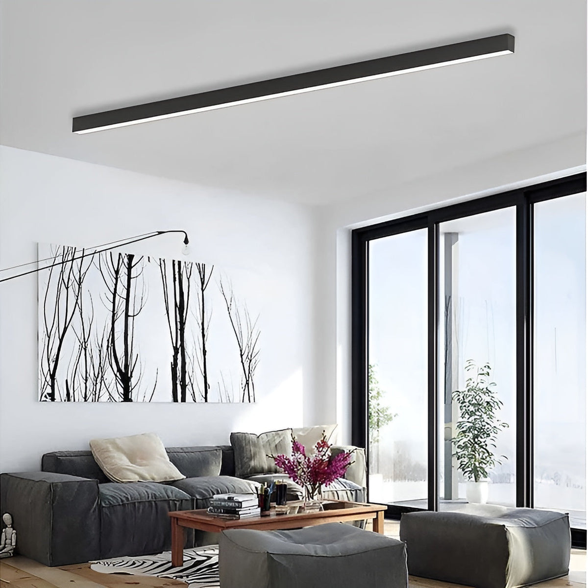 Minimalistische LED-Deckenleuchte mit Aluminiumleiste, 60-200cm, dimmbar, Beleuchtung für Wohnzimmer, Schlafzimmer und Esszimmer | Sansoti